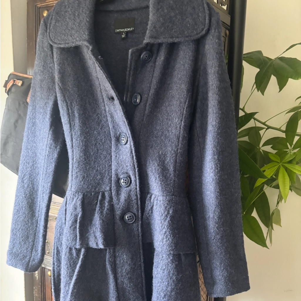 Cynthia Rowley Dark Navy Wool Peplum Ruffled Utility Coat